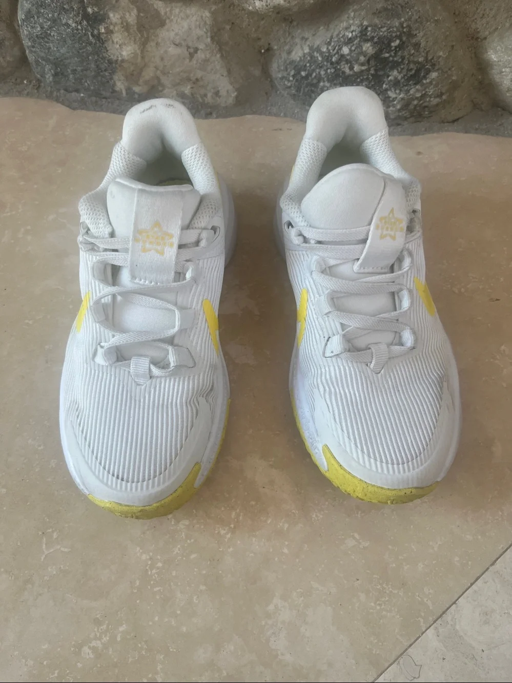 Nike Kids White and Yellow Pull on Sneakers